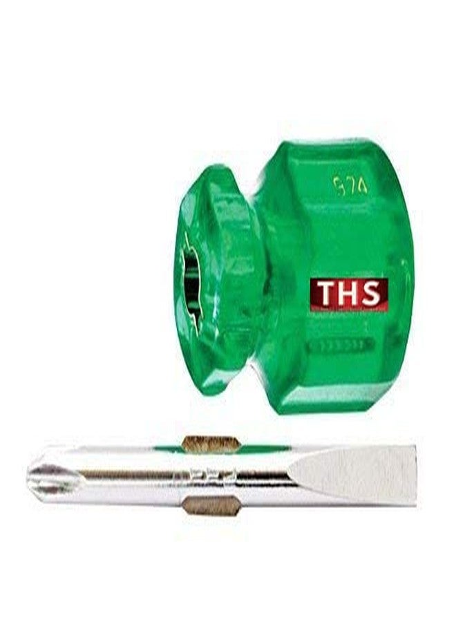 THS 974 Steel Two in One Stubby Screw Driver (Green and Silver) - Image 2